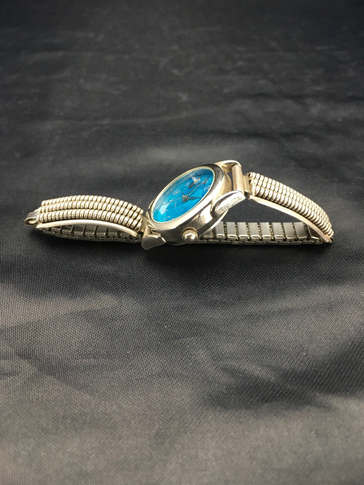 Blue Dial Watch Head Sterling Silver Navajo Alloy Watch Tips 2703
