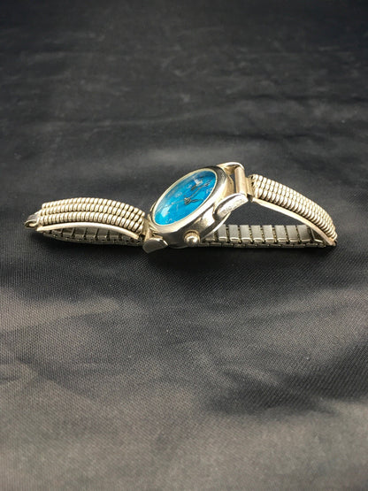 Blue Dial Watch Head Sterling Silver Navajo Alloy Watch Tips 2703