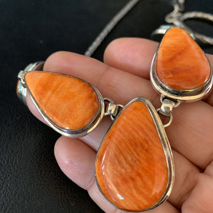 Orange Spiny Oyster Pendant Navajo Sterling Silver Lariat Necklace 20" 13889