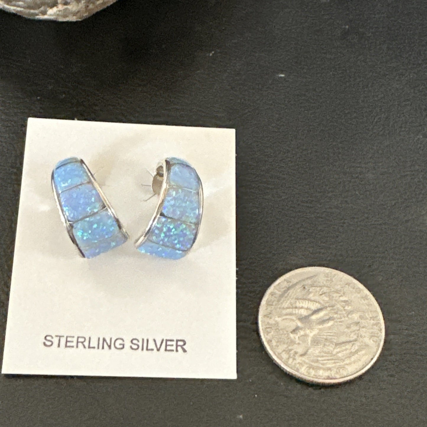 Blue Faux Opal Stud Inlay Navajo Sterling Silver Earrings 19261