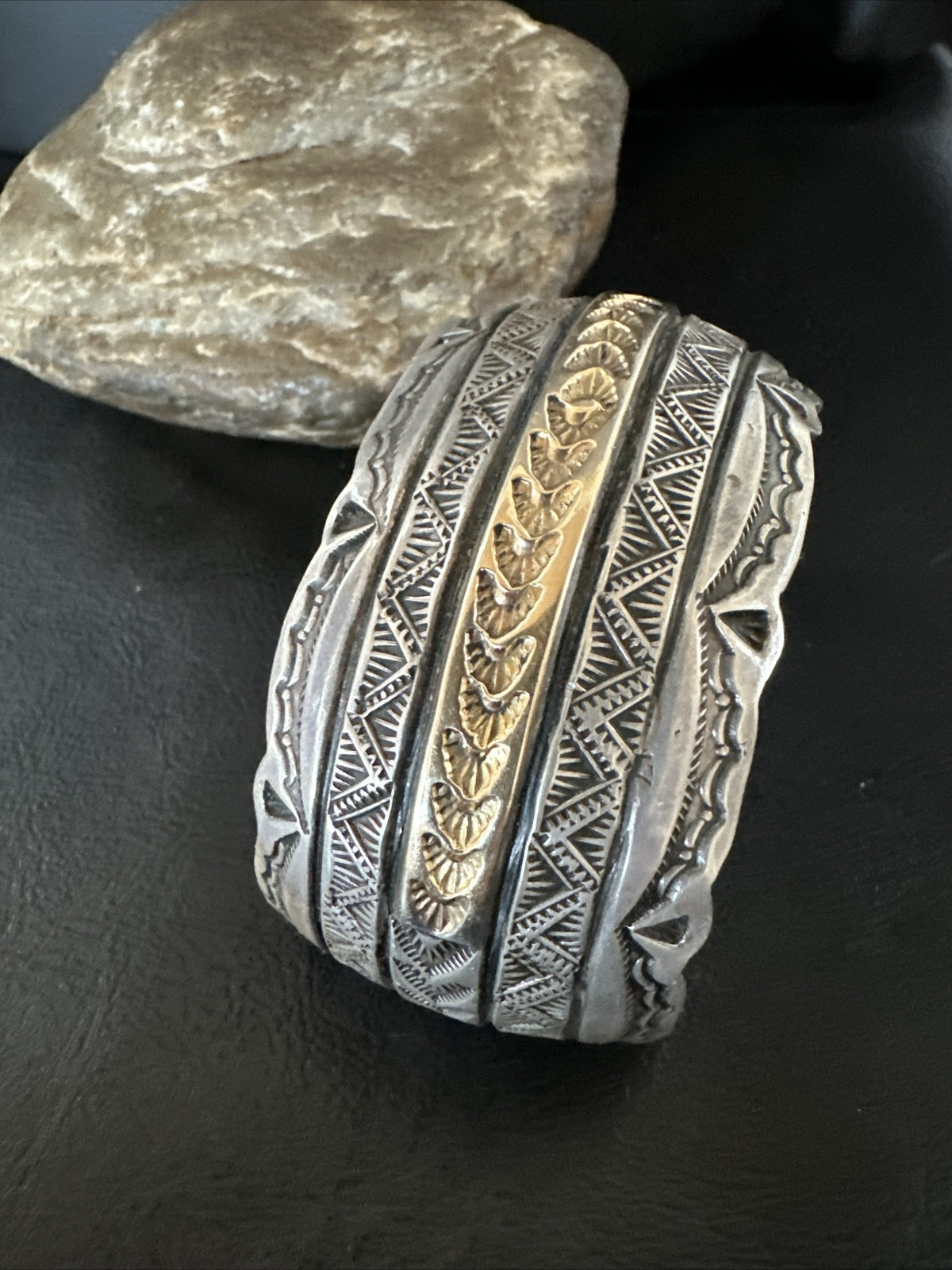 Mens Navajo Sterling Silver 14K Gold Cuff Bracelet 18145