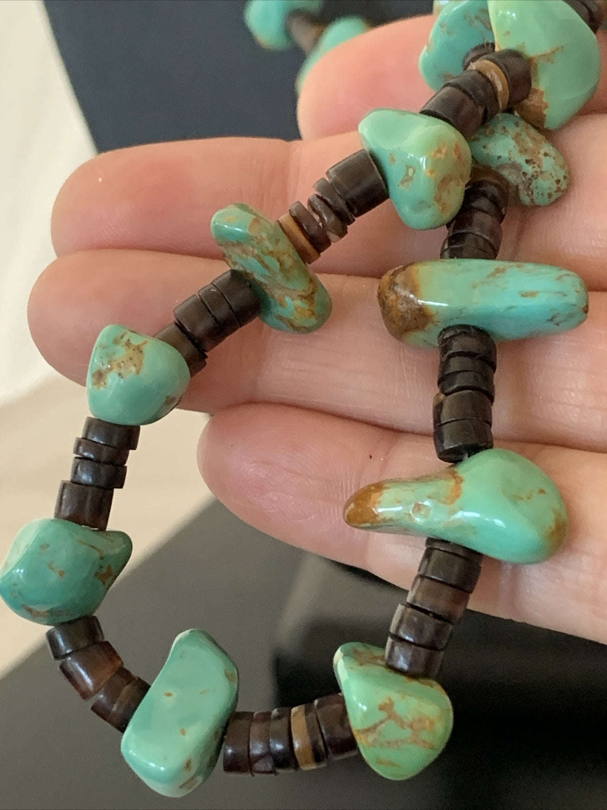 Native Navajo 30" Turquoise Shell Heishi Sterling Silver Bead Necklace 00764
