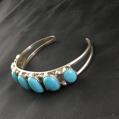 Native Mens Navajo Sterling Silver Kingman Turquoise Bracelet 7 Stone 10244