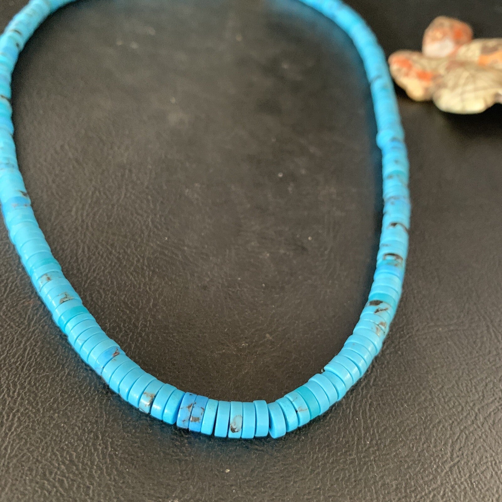 Robin Egg Blue Turquoise 18" Heishi Sterling Silver Bead Necklace 14008