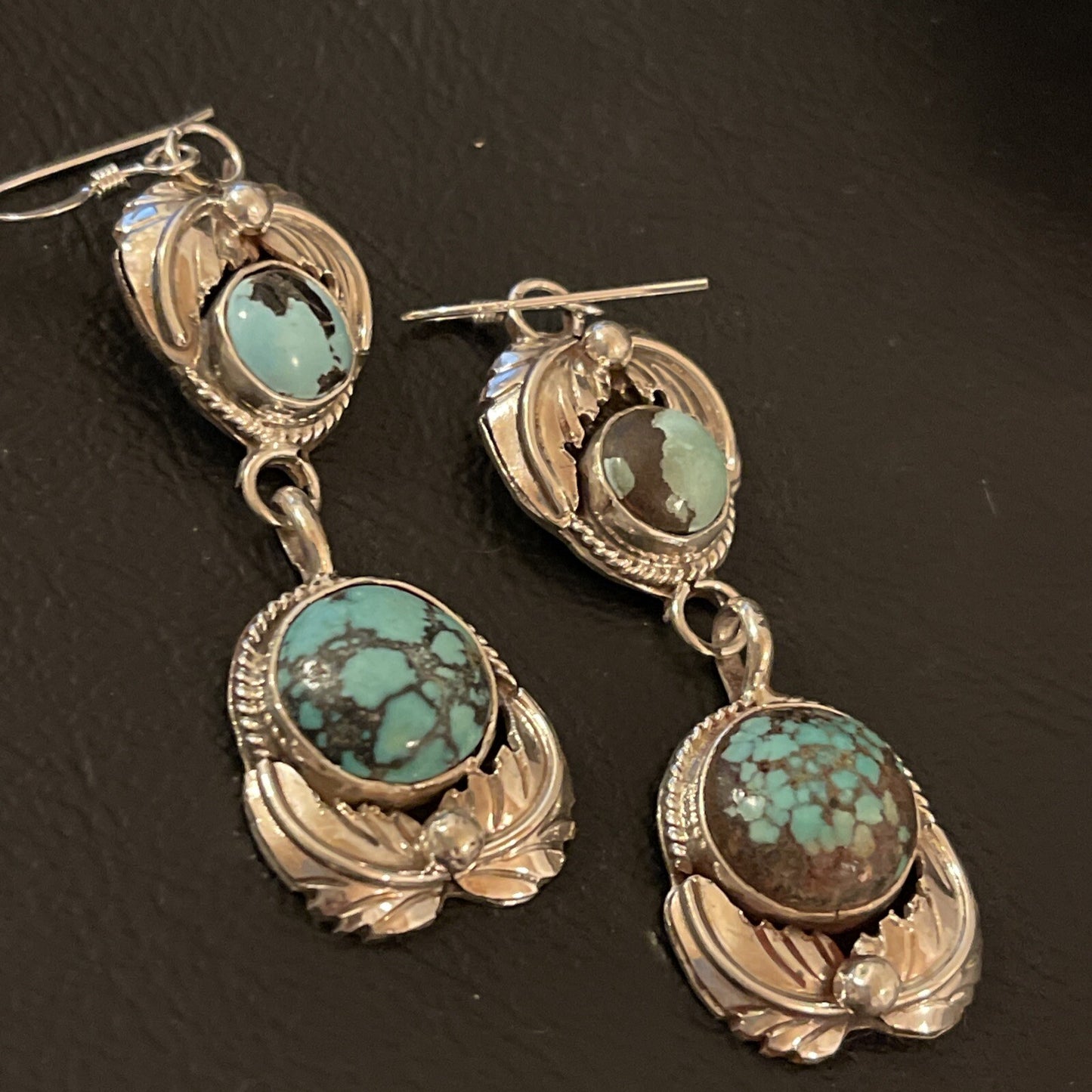 Womens Blue Spider Web Turquoise Navajo Sterling Silver Dangle Earrings 1238