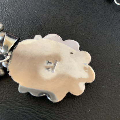 White Buffalo Turquoise Pendant  Sterling Silver Beads Necklace 11129