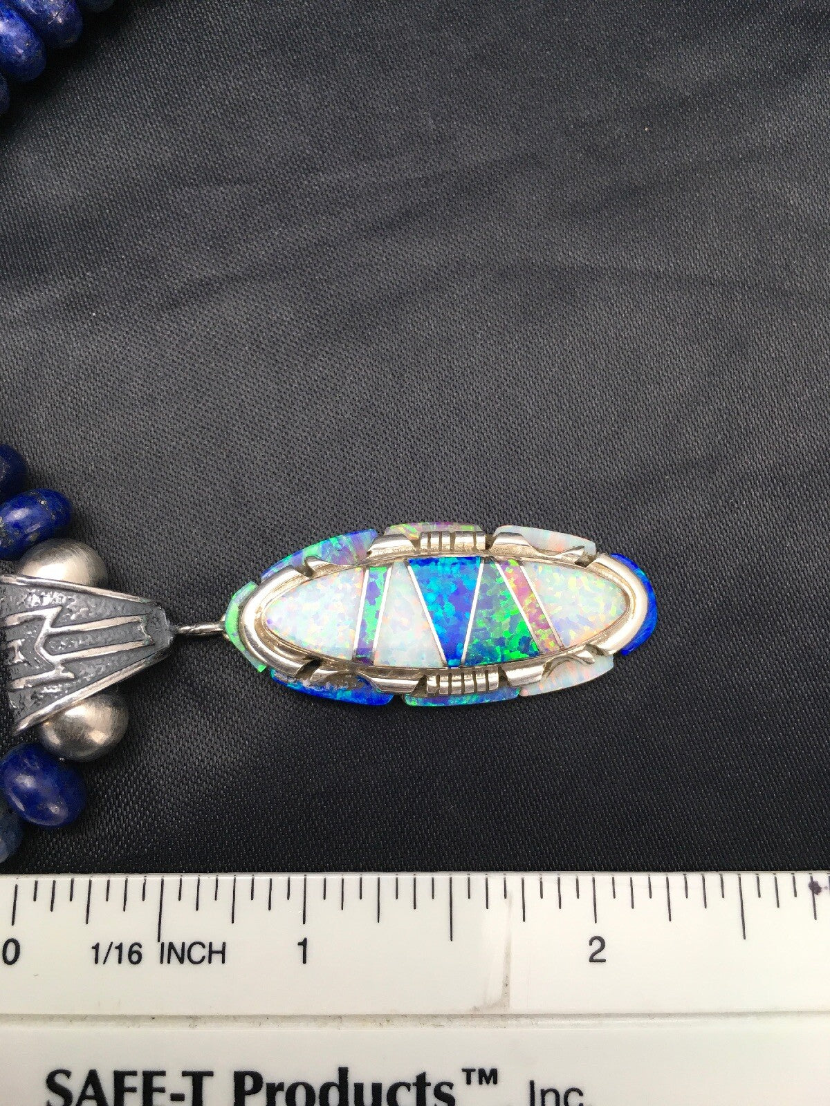Opal Pendant Lapis Navajo Sterling Silver Necklace 02606