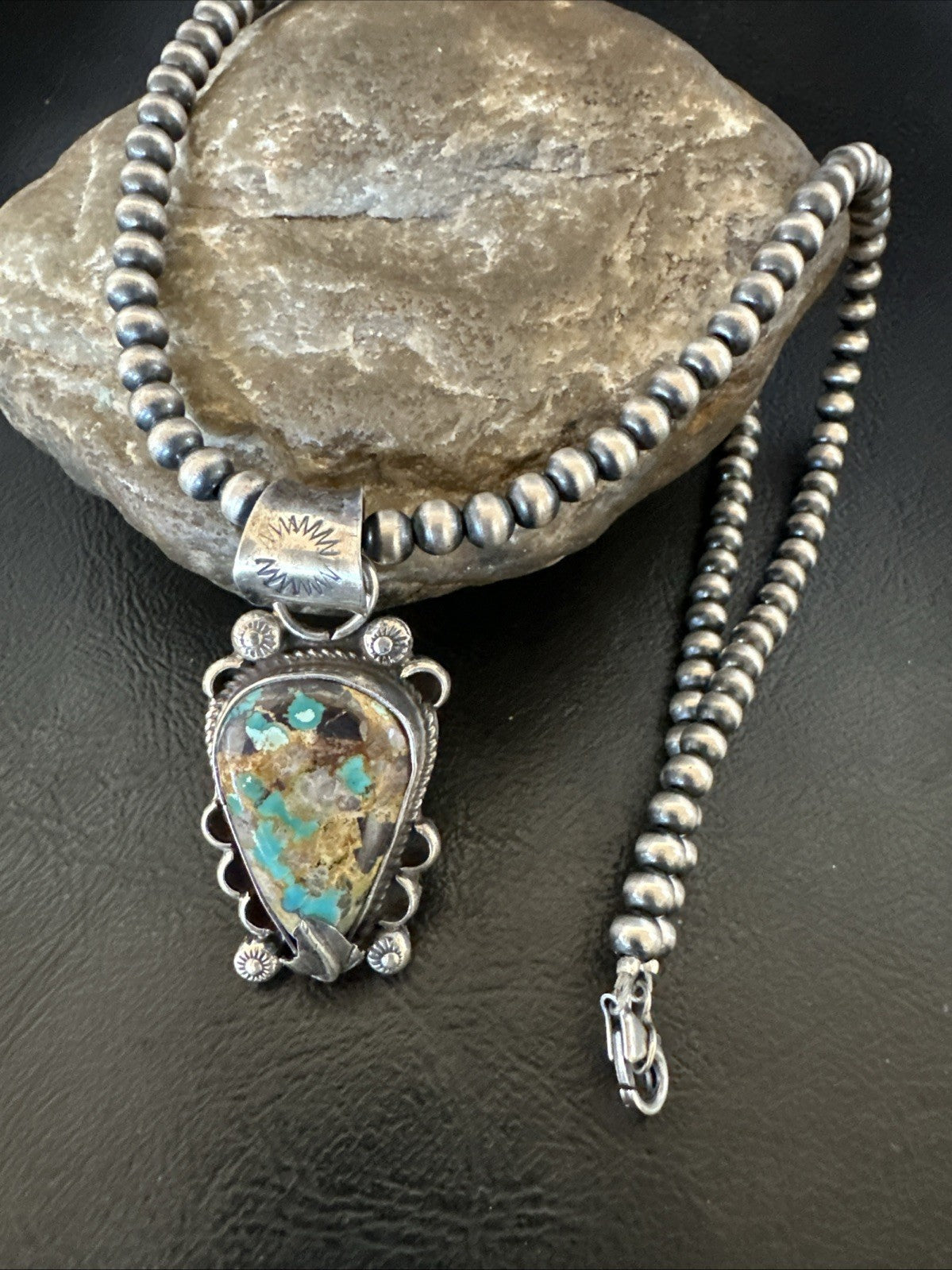 Womens Blue Turquoise Pendant Navajo Pearls Sterling Silver Necklace 19575
