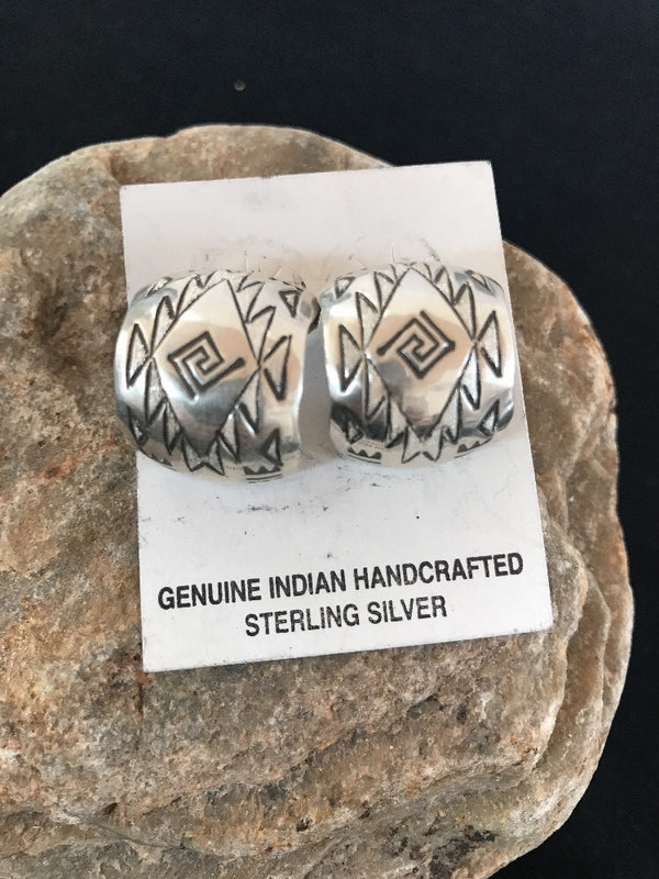 Navajo Hand Stamped Handcrafted Post Earrings | Sterling Silver | Authentic Native American Handmade