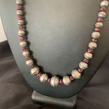 Purple Spiny Oyster Navajo Pearls Sterling Silver Bead Necklace 95507