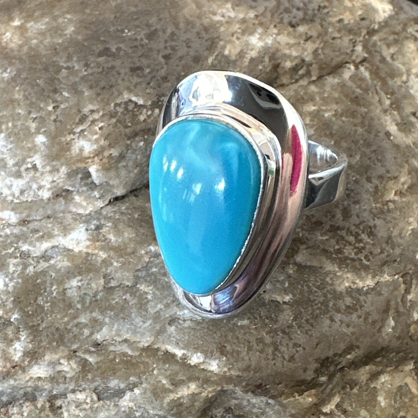 Southwestern Sterling Silver Blue Kingman Turquoise Ring Size 8 18519