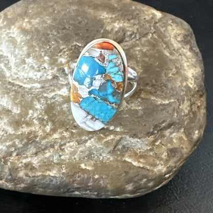 Blue Turquoise Spiny Oyster Southwestern Sterling Silver Ring Size 9 18459