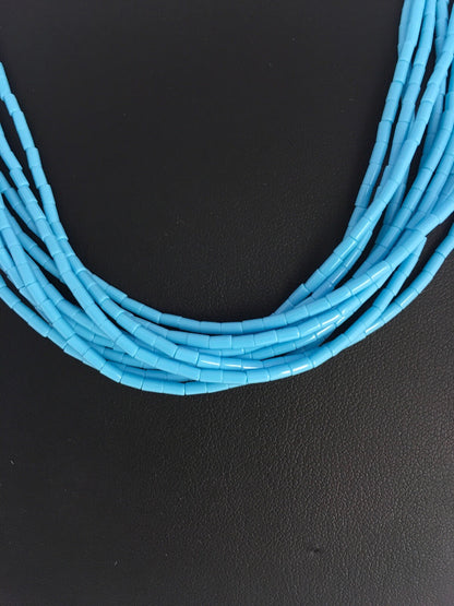 Native Blue Turquoise Heishi 10 Strand Sterling Silver Necklace 19" 08872