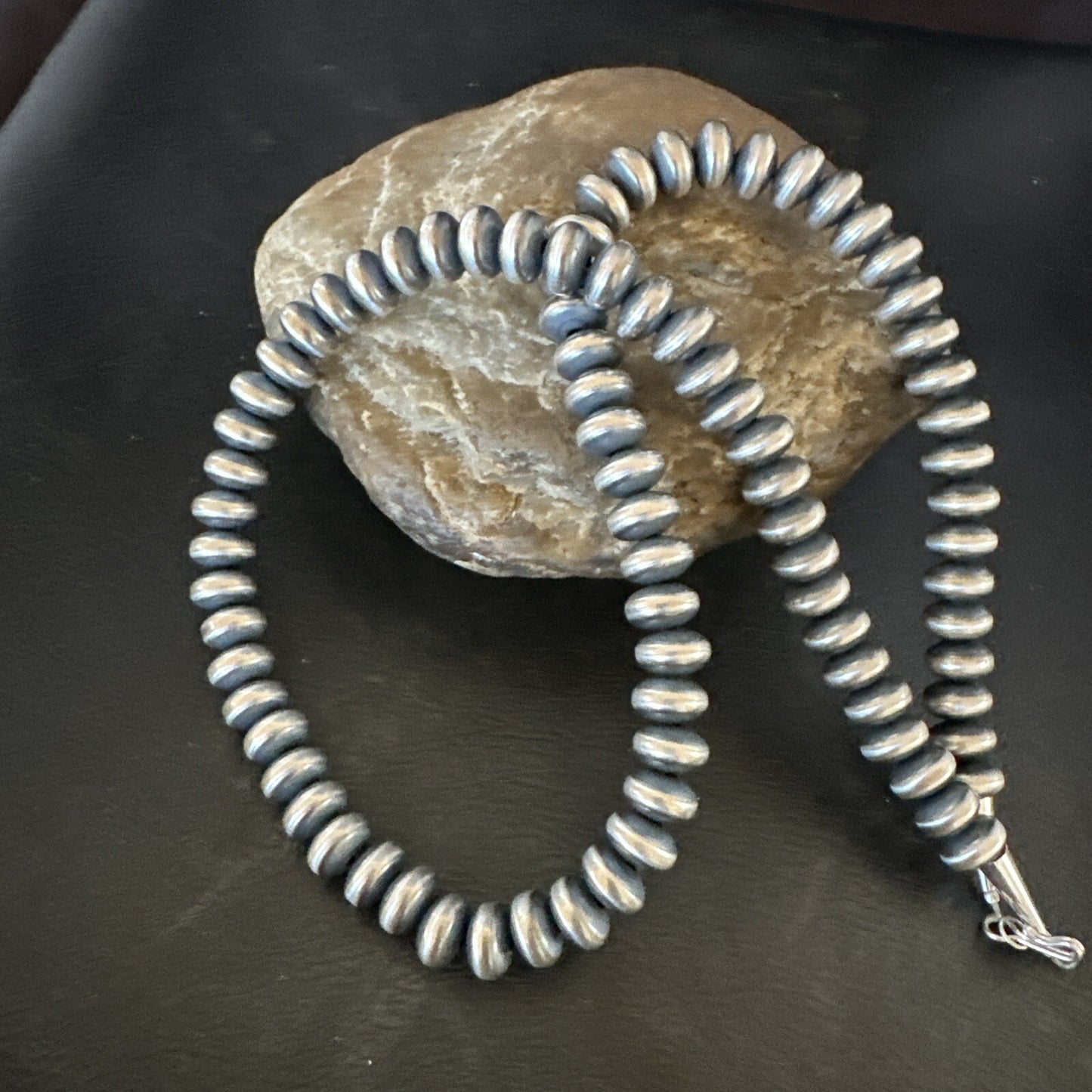 Native 8mm Saucer Sterling Silver Navajo Pearls 19" Hook Eye Cone Necklace 17823