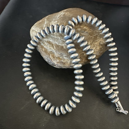 Native 8mm Saucer Sterling Silver Navajo Pearls 19" Hook Eye Cone Necklace 17823
