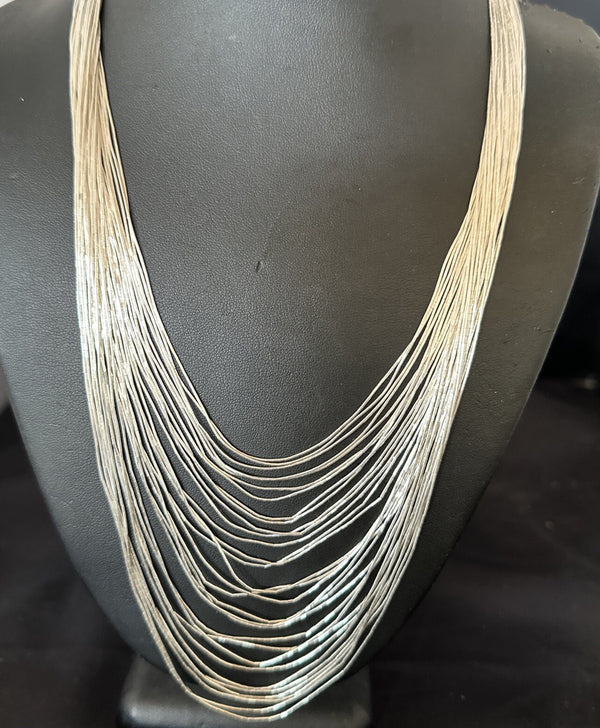 Graduated Bib Heishi Liquid All 30S Necklace 24" | Sterling Silver | Authentic Native American Handmade | 17243