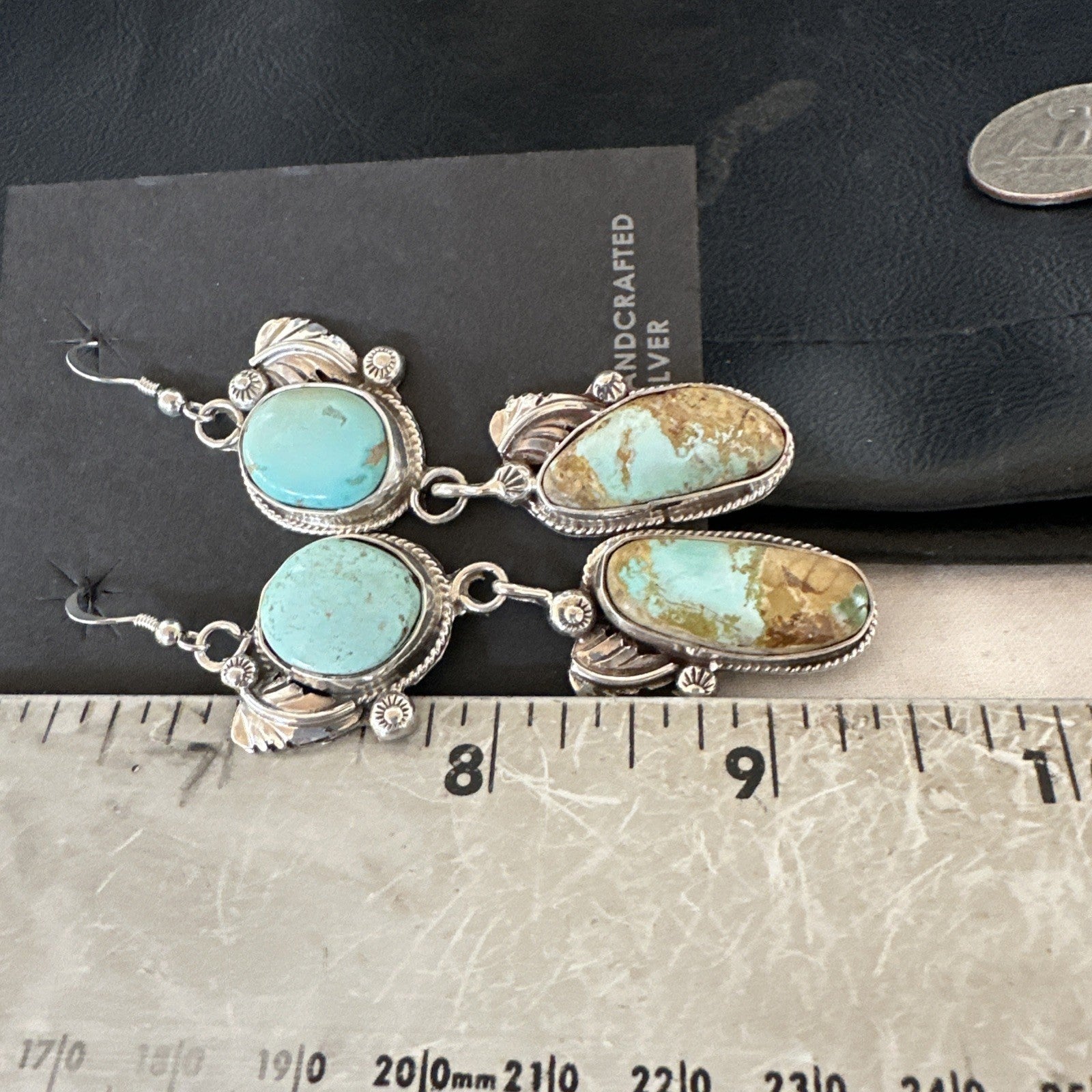 Green Royston Turquoise Navajo Sterling Silver Dangle Earrings 19601