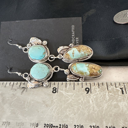 Green Royston Turquoise Navajo Sterling Silver Dangle Earrings 19601