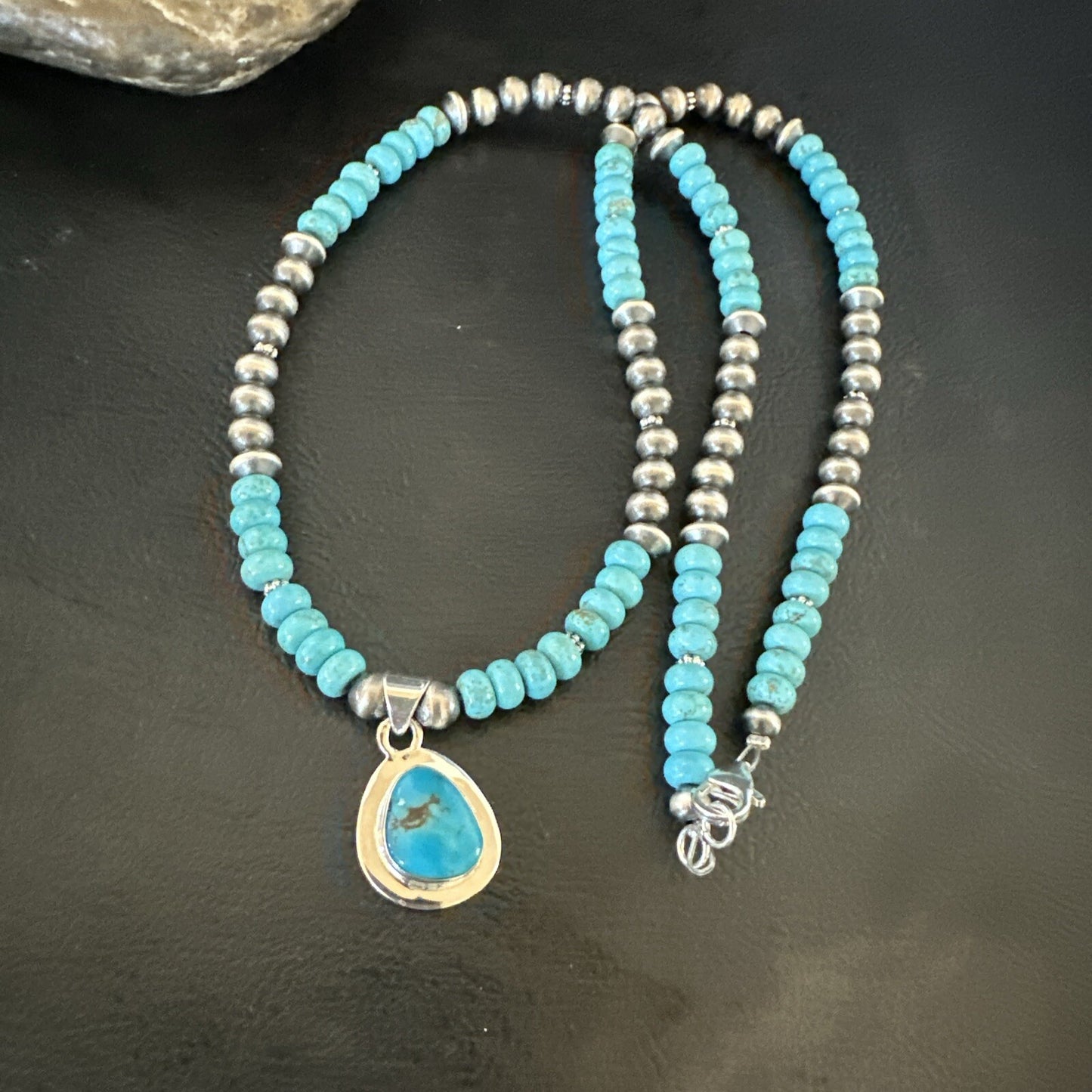 WoMens Blue Kingman Turquoise Pendant Navajo Sterling Silver Necklace 21" 17977