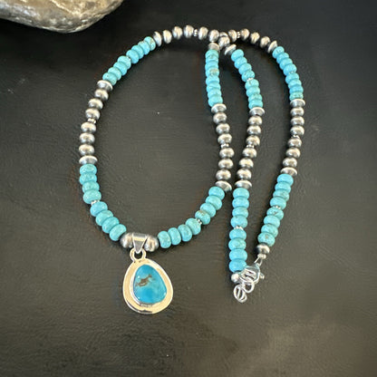 WoMens Blue Kingman Turquoise Pendant Navajo Sterling Silver Necklace 21" 17977