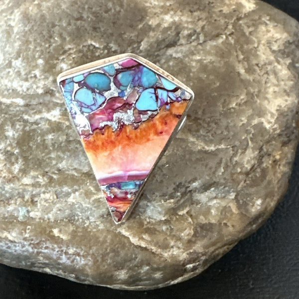 Blue Turquoise Spiny Oyster Southwestern Ring Size 9 | Sterling Silver | Authentic Native American Handmade | 18463