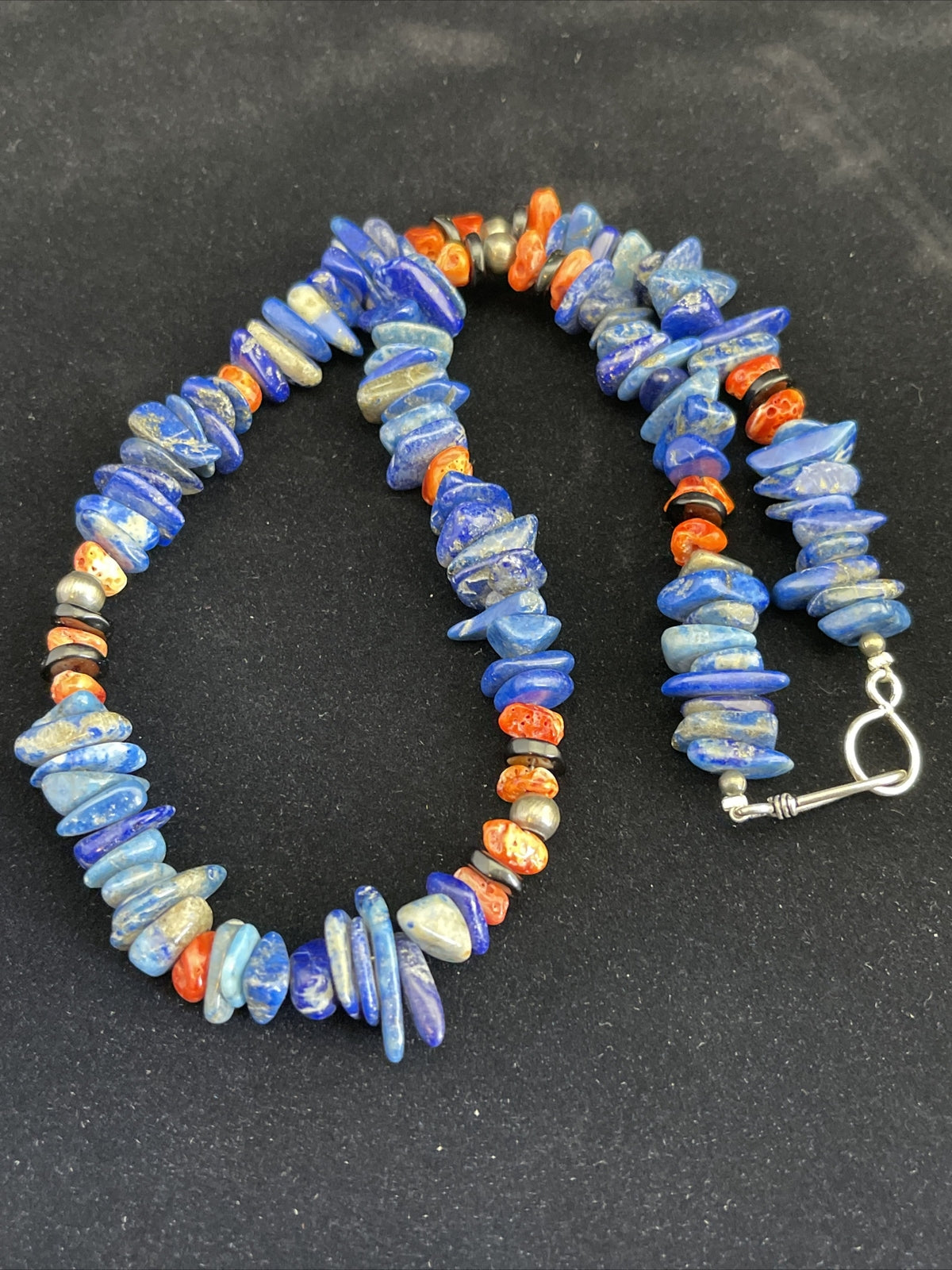 Mens Lapis Lazuli & Spiny Oyster Navajo Sterling Silver Necklace 18" 1737
