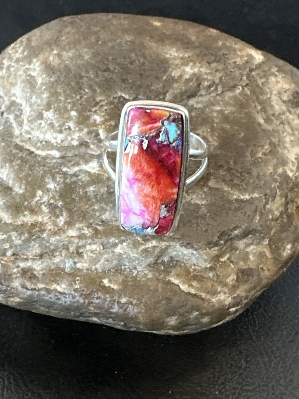 Blue Turquoise Spiny Oyster Southwestern Sterling Silver Ring Size 9 18465