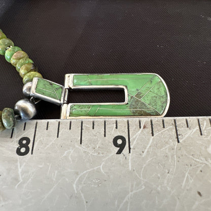 Womens Green Gaspeite Turquoise Pendant Navajo Sterling Silver Necklace 18367