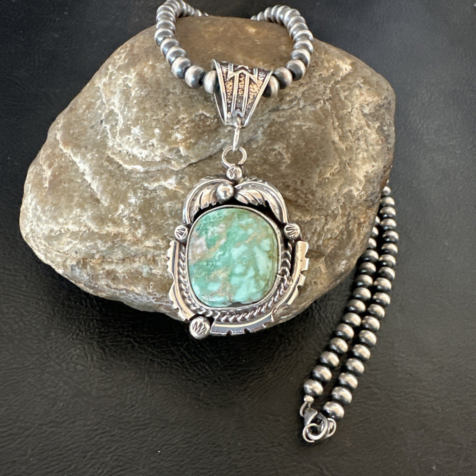 WoMens Navajo Sterling Silver  Green Royston Turquoise Necklace Pendant 19365