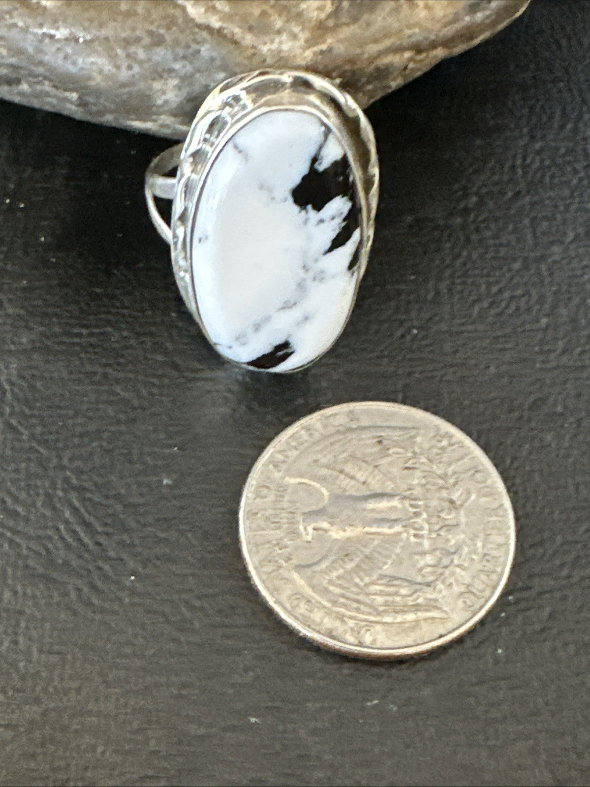 White Buffalo Turquoise Navajo Sterling Silver Ring Size 8 19800