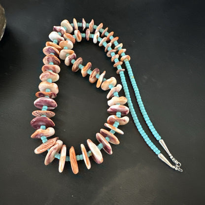 Orange Spiny Oyster Blue Turquoise 26� Navajo Sterling Silver Necklace 17949