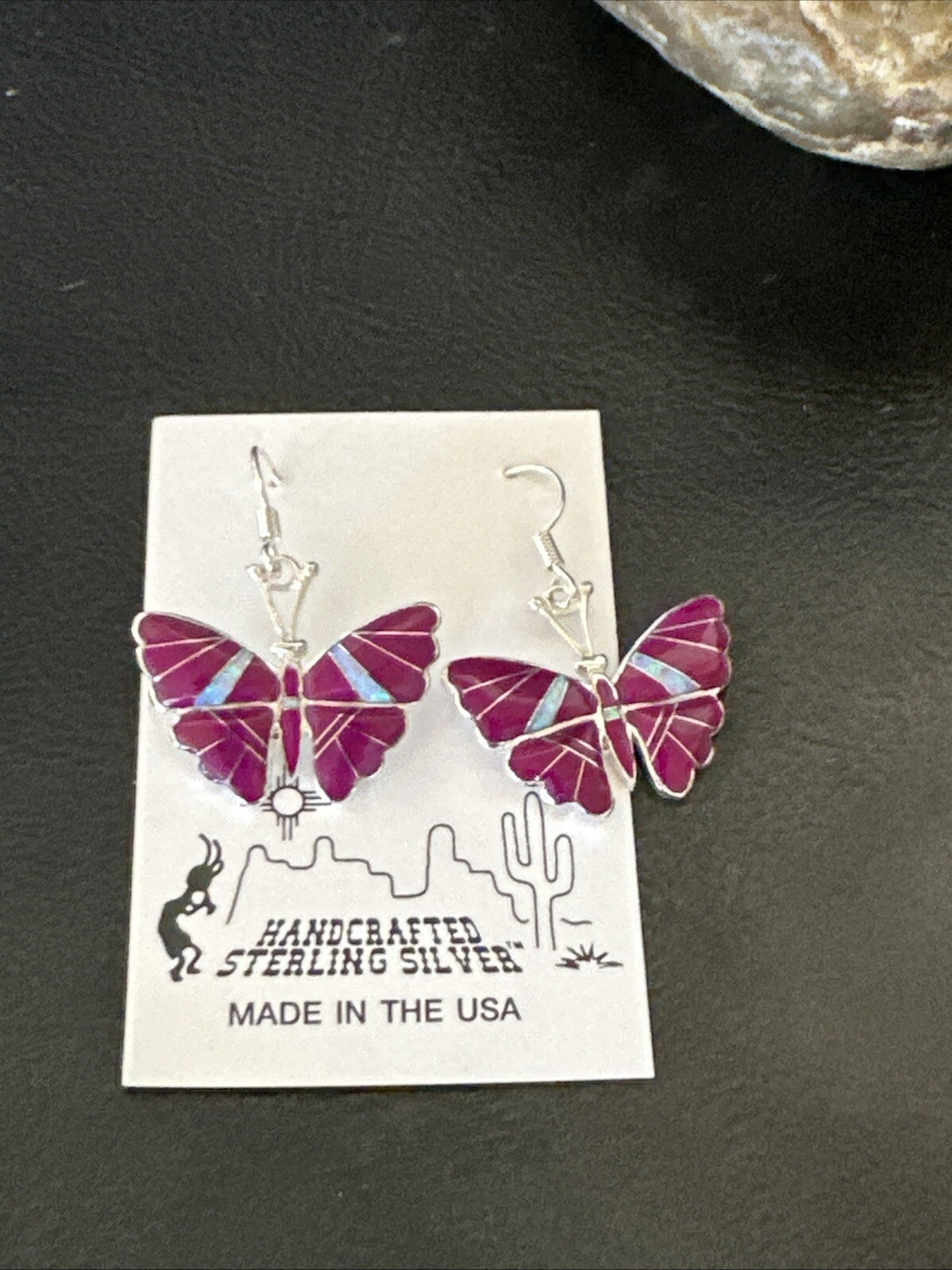 Butterfly Purple Stone Sugilite Opal Inlay Sterling Silver Dangle Earrings 18556