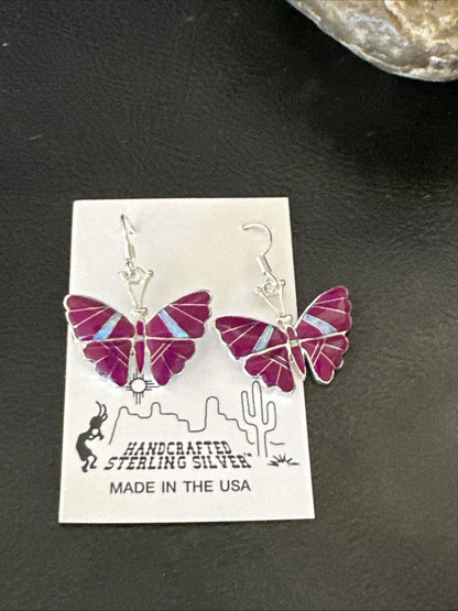 Butterfly Purple Stone Sugilite Opal Inlay Sterling Silver Dangle Earrings 18556