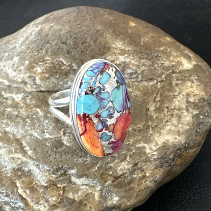 Blue Turquoise Spiny Oyster Southwestern Sterling Silver Ring Size 11 18449
