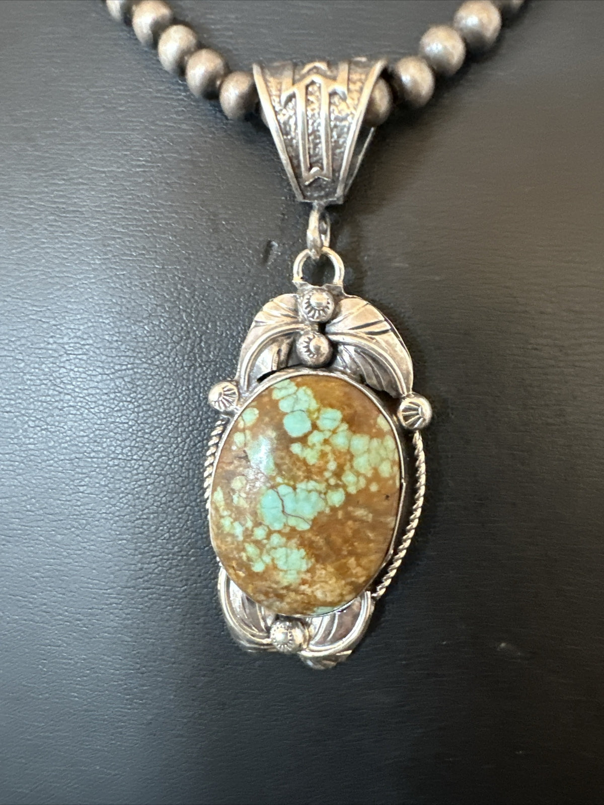 Mens Blue Turquoise#8 Pendant Navajo Sterling Silver Necklace 18080