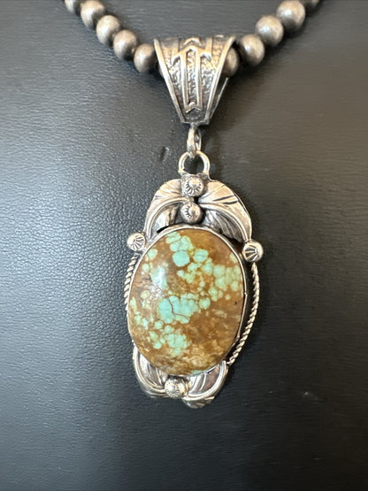 Mens Blue Turquoise#8 Pendant Navajo Sterling Silver Necklace 18080