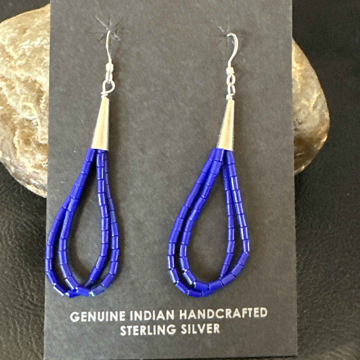 Blue Lapis 2S Heishi Liquid Sterling Silver Dangle Earrings 17888