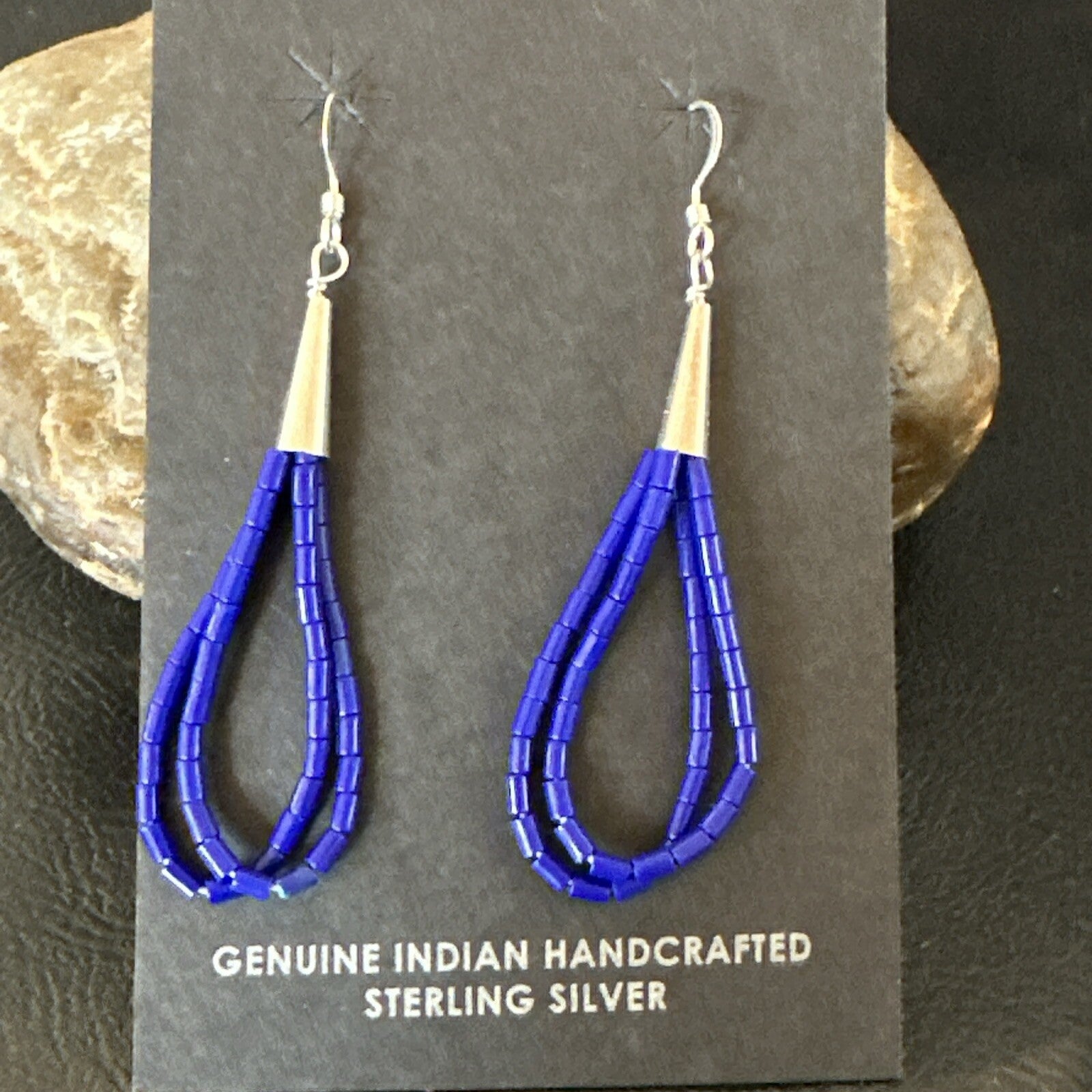 Blue Lapis 2S Heishi Liquid Sterling Silver Dangle Earrings 17888