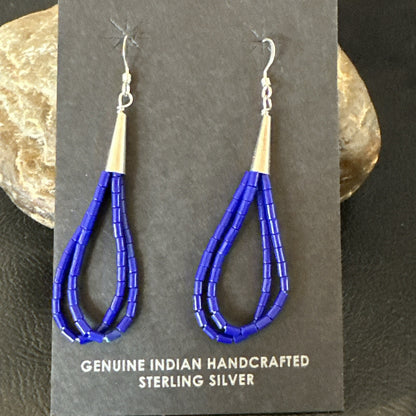Blue Lapis 2S Heishi Liquid Sterling Silver Dangle Earrings 17888
