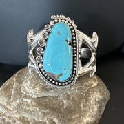 Men's Blue Kingman Turquoise Navajo Cuff Bracelet | Sterling Silver | Authentic Native American Handmade | 19348