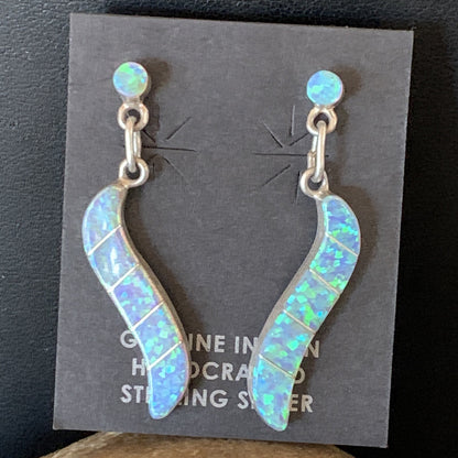 Womens Blue Opal Inlay Navajo Sterling Silver Dangle Post Earrings 12774