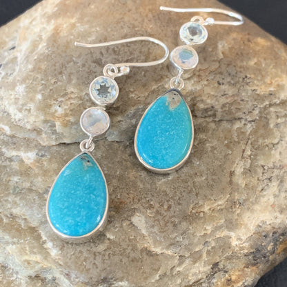 Womens Blue Kingman Turquoise Navajo Sterling Silver Earrings 12035