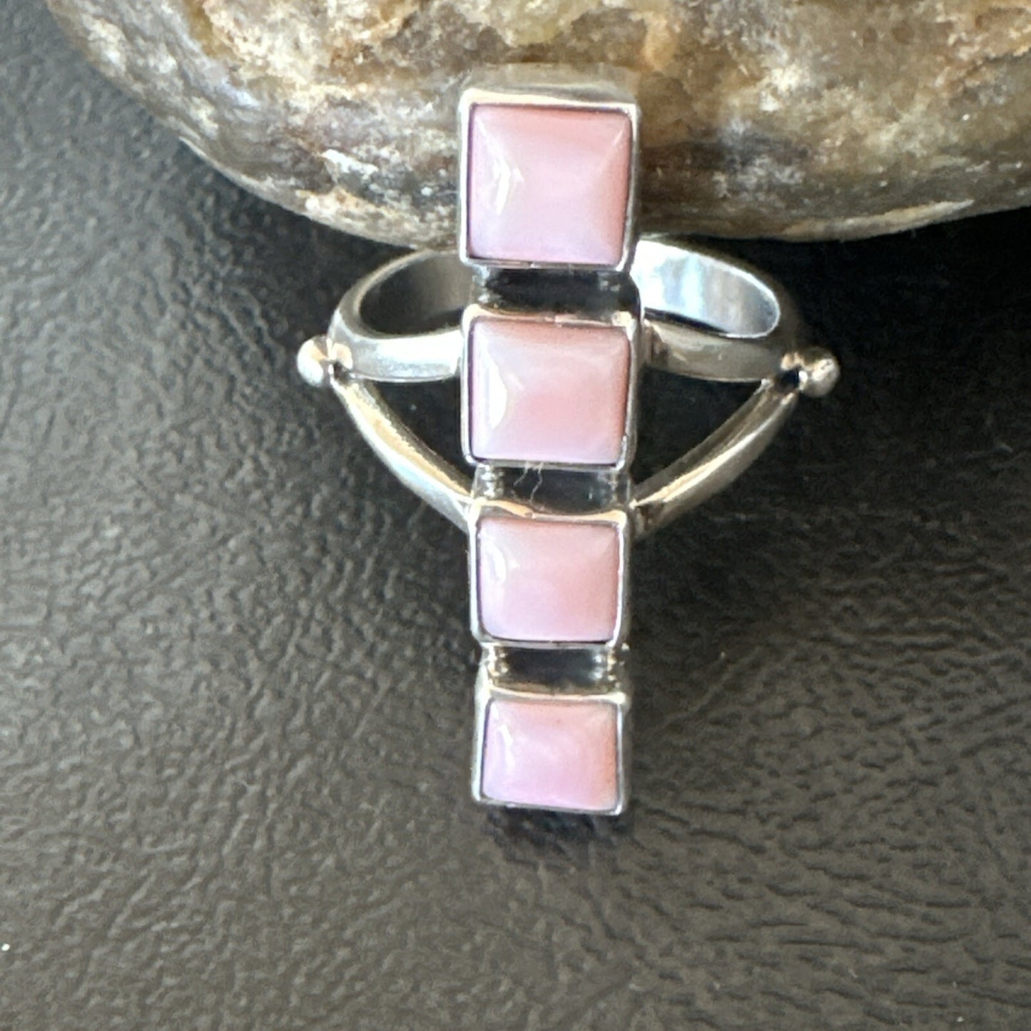 Gorgeous Square Pink Conch Cluster Ring Handmade Navajo Sz 9 18782