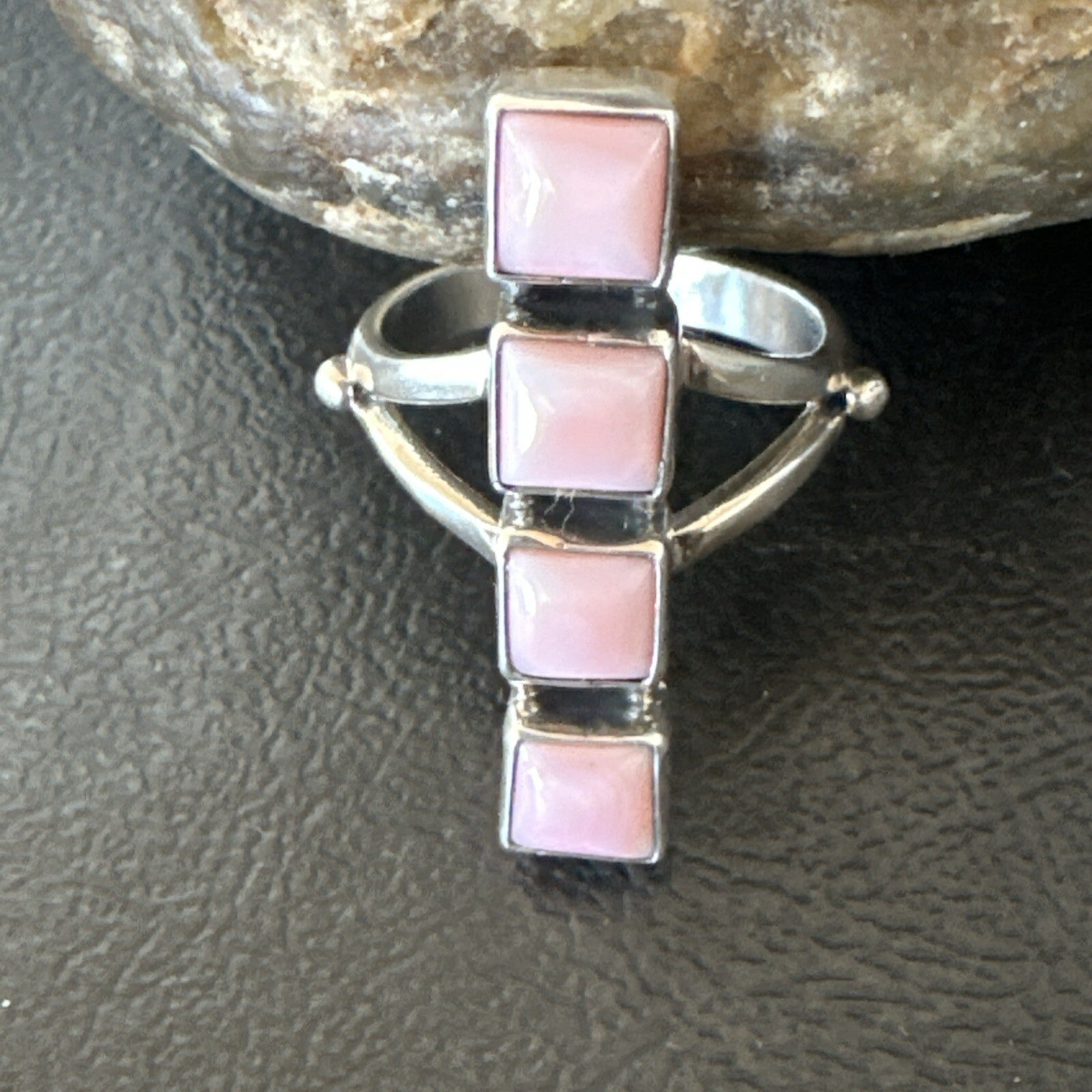 Gorgeous Square Pink Conch Cluster Ring Handmade Navajo Sz 9 18782