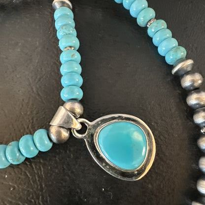 WoMens Blue Kingman Turquoise Pendant Navajo Sterling Silver Necklace 21" 19055