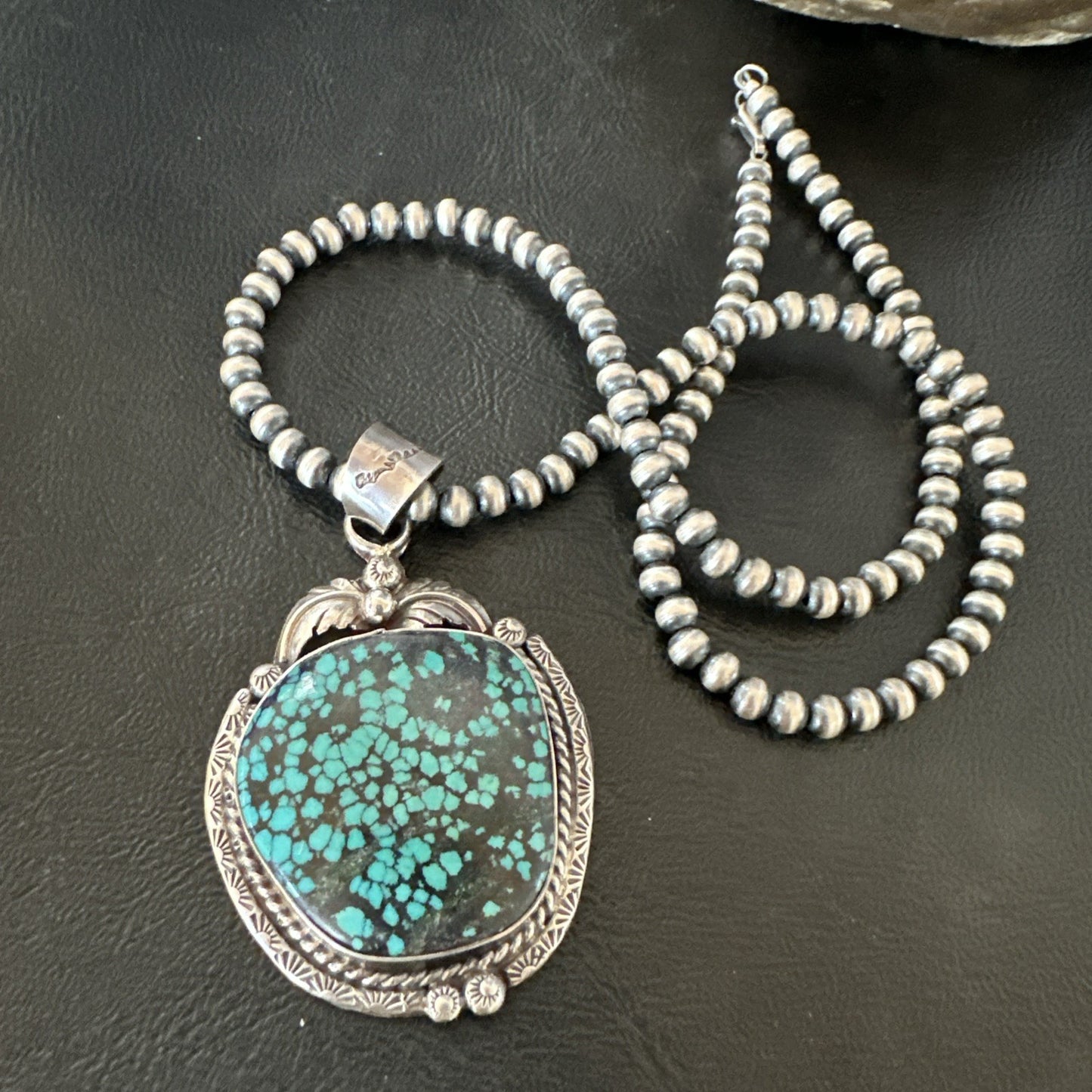 WoMens Navajo Sterling Silver Blue Spiderweb Turquoise Necklace Pendant 19297