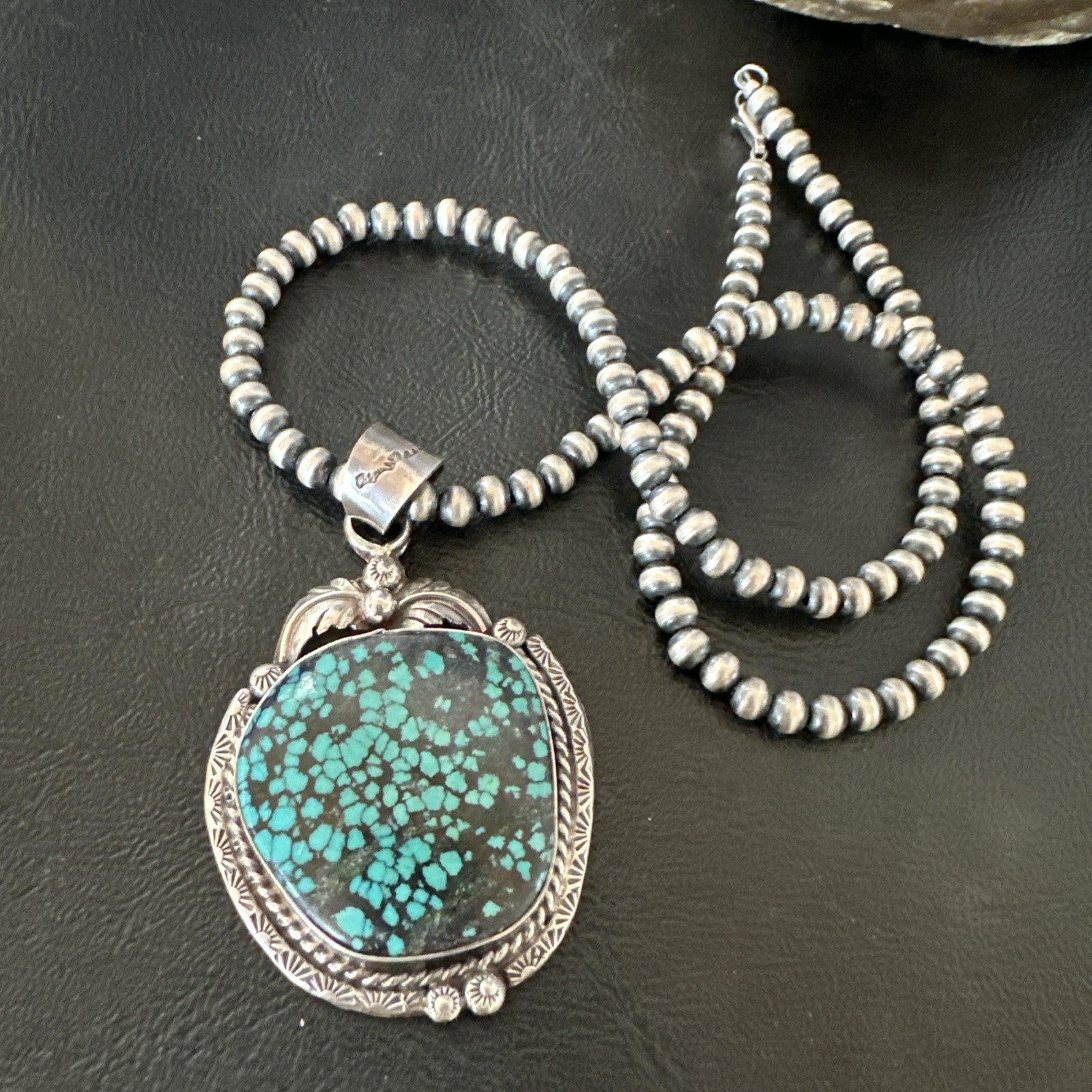 WoMens Navajo Sterling Silver Blue Spiderweb Turquoise Necklace Pendant 19297