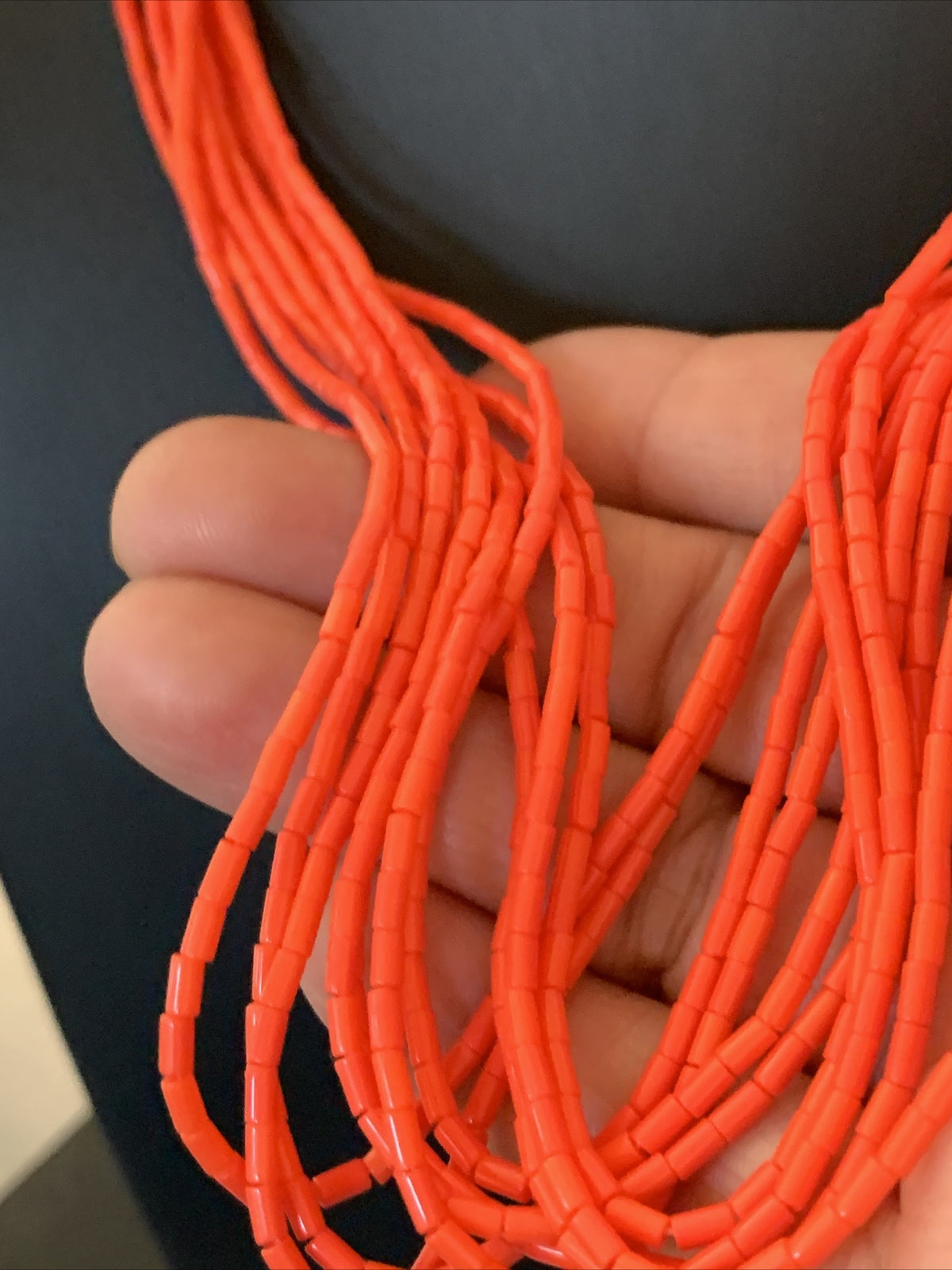 Red Stabilized Coral Heishi Tube 10S Sterling Silver Necklace 24" 13323N