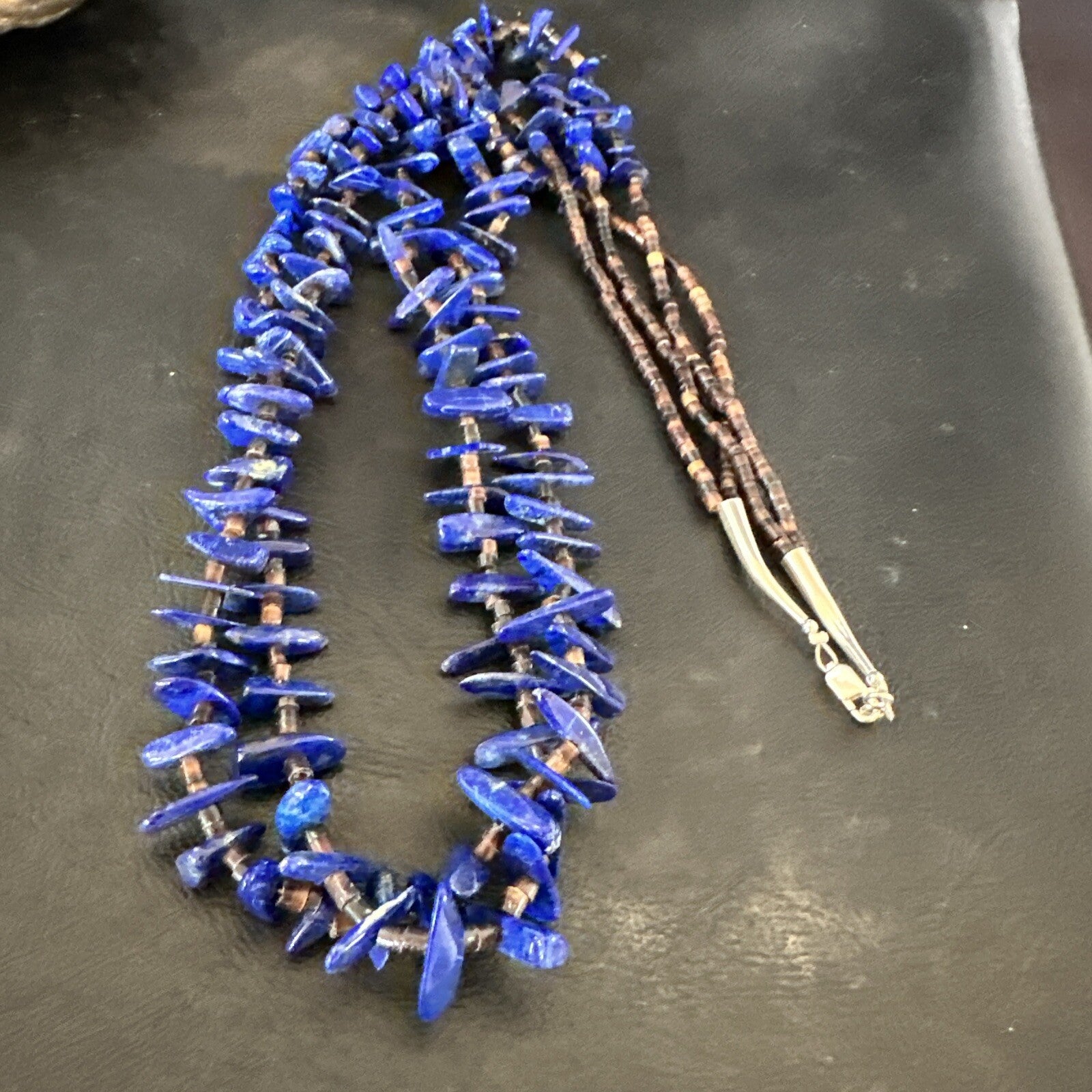 Mens Womens Lapis Lazuli Shell 2S Navajo Sterling Silver 30" Necklace 17838