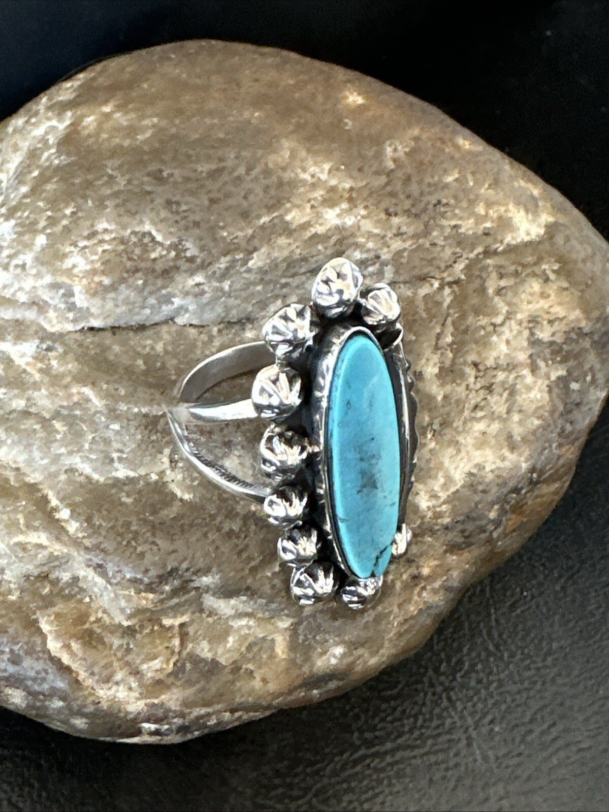 Blue Kingman Turquoise Native American Navajo Sterling Silver Ring Size 8 18634